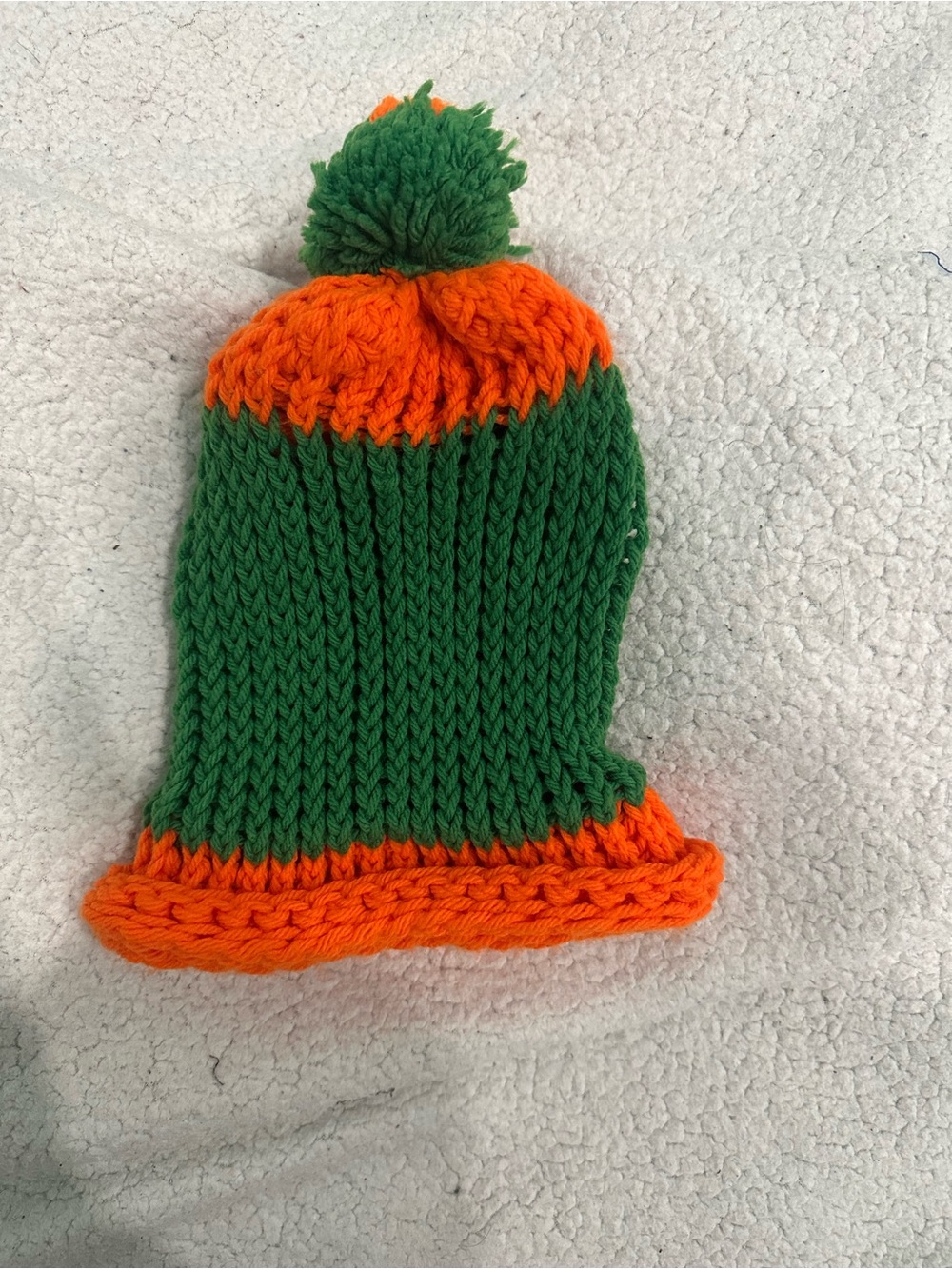 Kids Green and Orange Pom Knit Hat